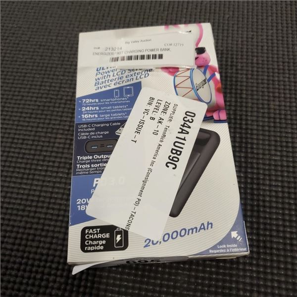 ENERGIZER FAST CHARGING POWER BANK, 20,000MAH