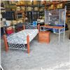 Image 1 : METAL AND WOOD SINGLE SIZE BED FRAME WITH MATTRESS AND MATCHING TABLE WITH MIRROR
