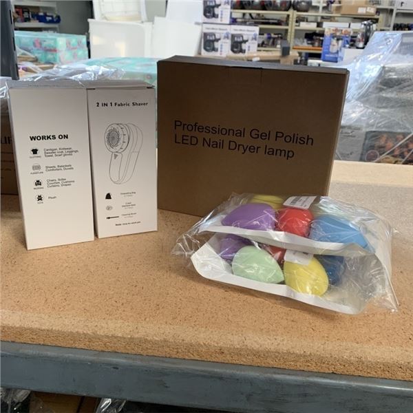 GEL POLISH LED NAIL DRYER LAMP, MAKE UP SPONGES AND FABRIC SHAVERS