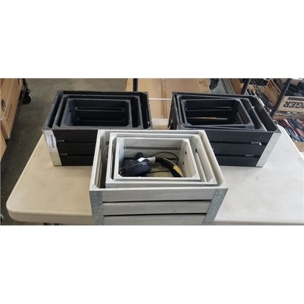3 NEW SETS OF 3, NESTING WOOD CRATES