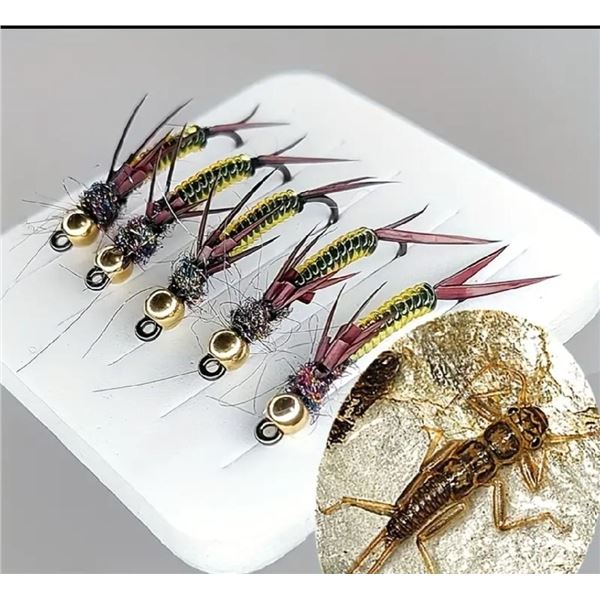 NEW 5PCS REALISTIC STONEFLY LARVAE FLY BAITS  SLOW SINKING, MULTI-COLOR FLIES WITH LIFELIKE DESIGN
