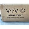 Image 3 : VIVO DUAL MONITOR DESK MOUNT, TABLE TOP TV STAND, AND DARK WOOD CLAMP ON KEYBOARD TRAY