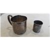 Image 1 : STERLING SILVER ENGRAVED CHILDRENS MUG AND BARBIERS SILVER CO1-1/2 OZ MEASURING CUP, SILVER SOLDERED