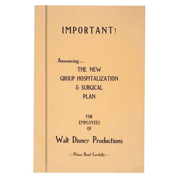 A 1930s Walt Disney Productions Health Insurance Pamphlet.