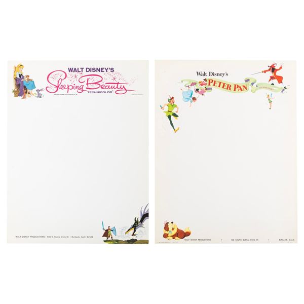 Disney Studio "Peter Pan" and "Sleeping Beauty" Stationery.