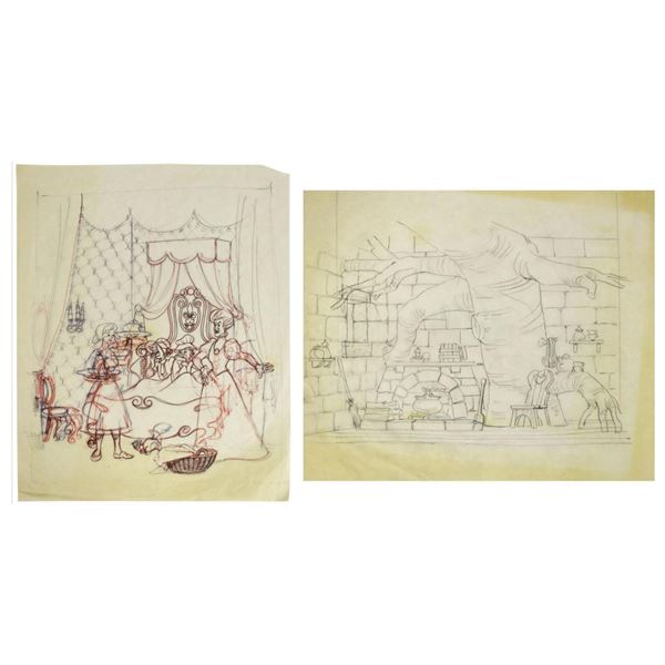 A Pair of Cinderella and Sleeping Beauty Layout Drawings.