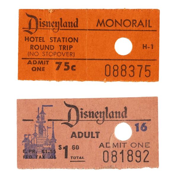 A Pair of Early "Adult" and "Hotel Monorail" Ticket Stubs.