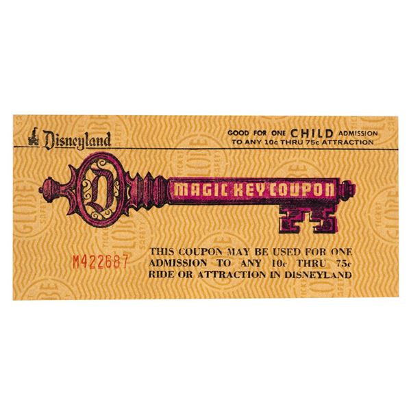 A 1960s Disneyland Child Magic Key Coupon.