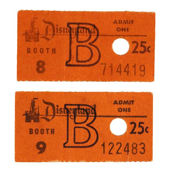 A Pair of "B" Disneyland Ticket Stubs.