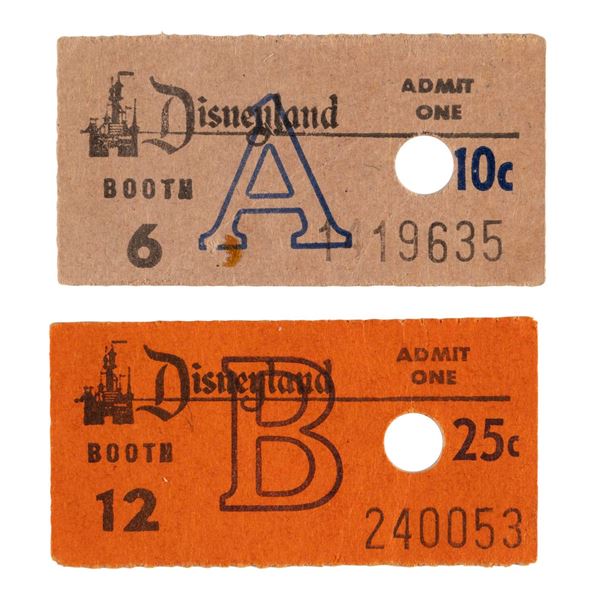A Pair of "A" and "B" Disneyland Ticket Stubs.