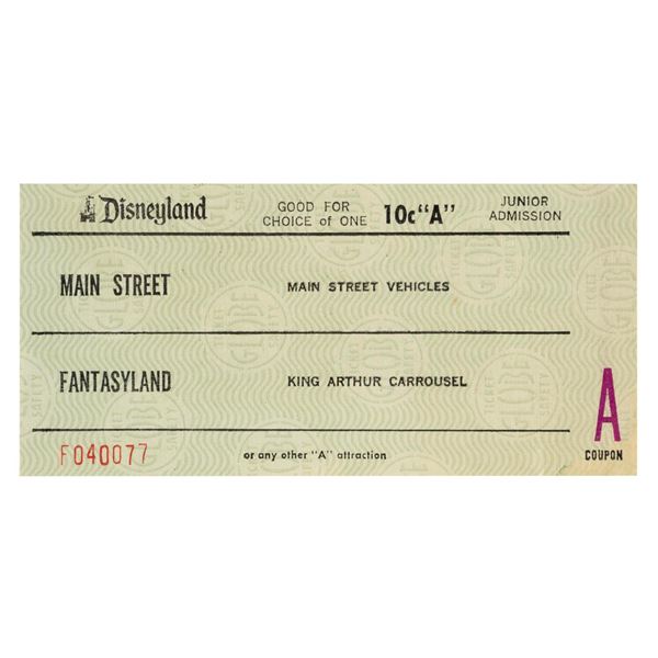 A 1970s Disneyland Junior Admission "A" Ticket.
