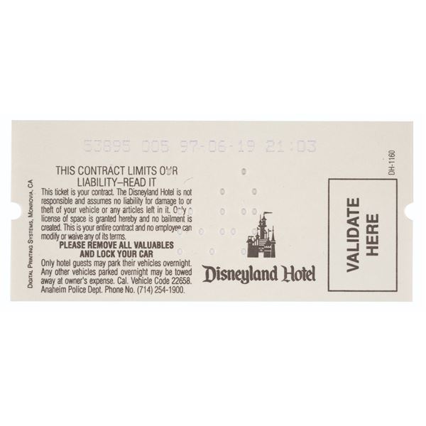 A Disneyland Hotel Parking Ticket.