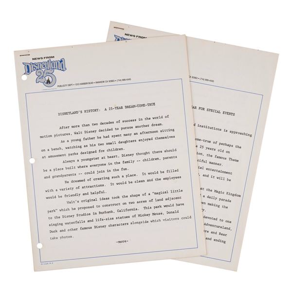 News From Disneyland Publicity Department Releases.