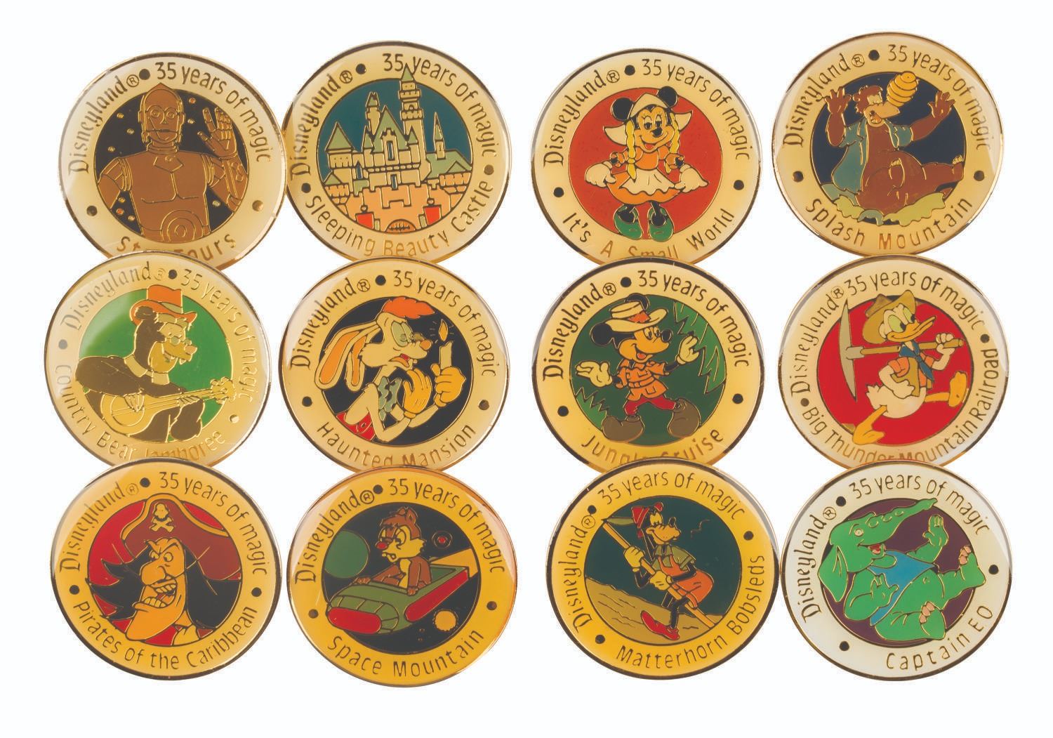A Set of Disneyland 35 Years of Magic Pins.