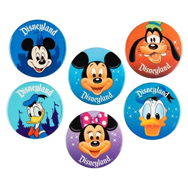 A Set of 1970s-80s Disneyland Character Buttons.