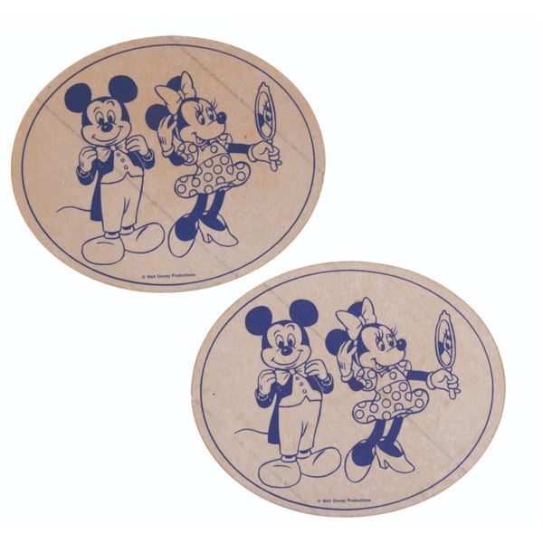 A Pair of Mickey and Minnie Fabric Stickers.
