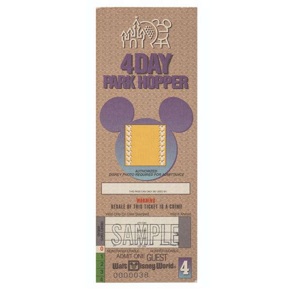 A Walt Disney World 4-Day Park Hopper Ticket Sample.