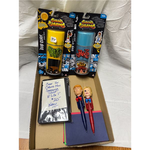 Subway surfer toys cover for Samsung tablet, pens, and paper