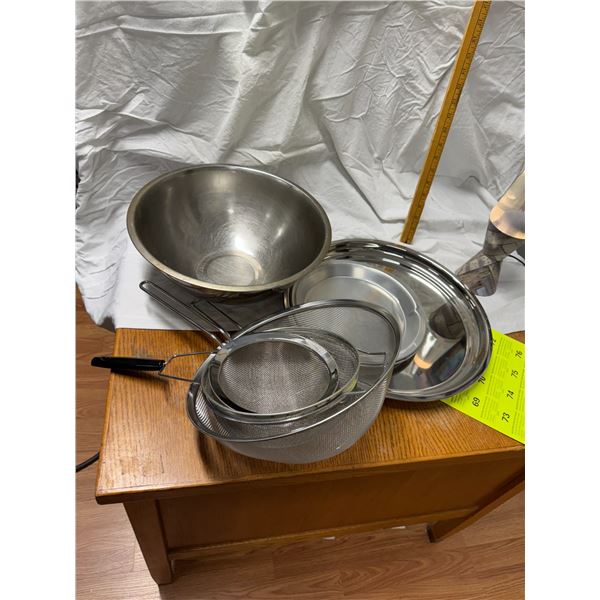 Strainers trays and mixing bowl