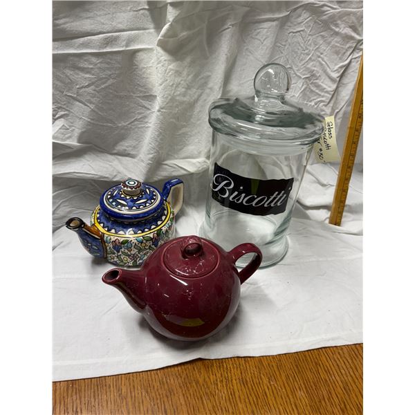 Teapot, and  biscotti lidded jar