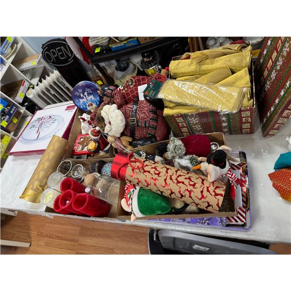 Christmas decor and platters gold ribbon