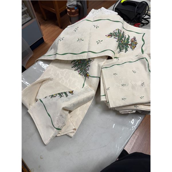 Spode runner, tablecloth, and napkins
