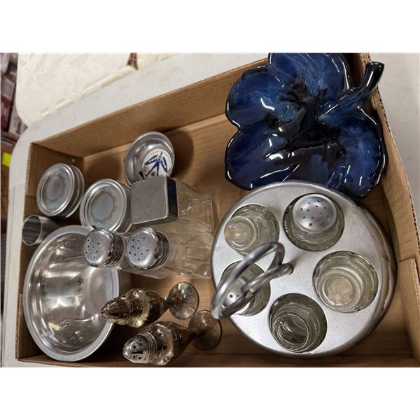Kitchen items, salt, and pepper dish, etc.