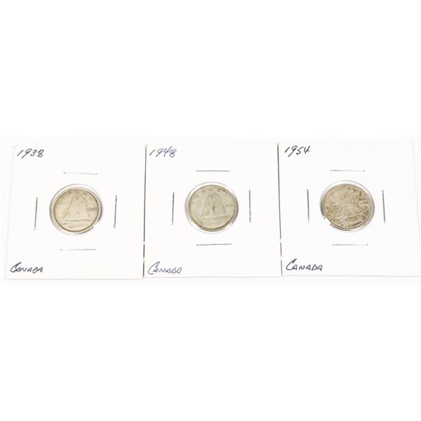 THREE CANADIAN SILVER DIMES 1938,1948,1954