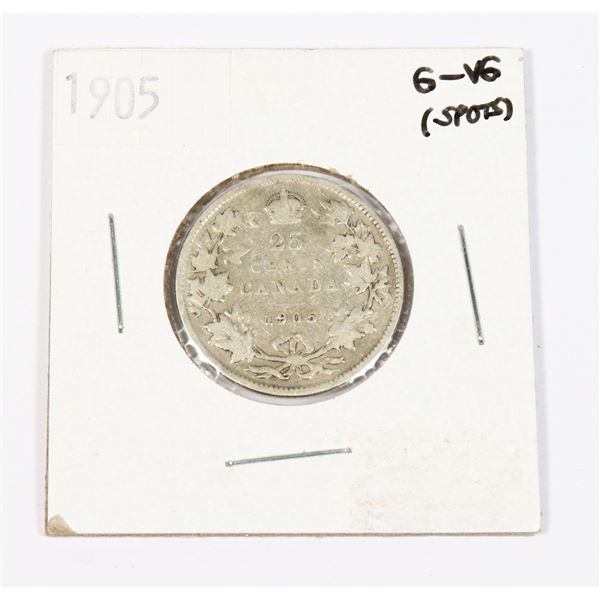 1905 CANADIAN SILVER QUARTER 92.5% SILVER