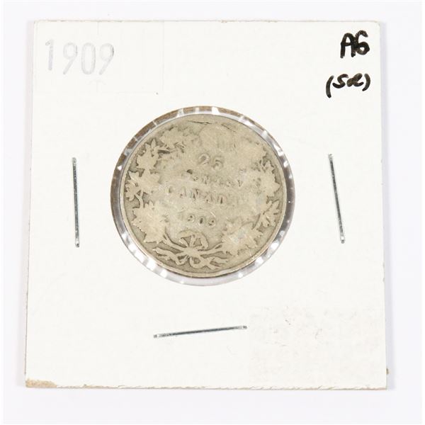 1909 CANADIAN SILVER QUARTER 92.5% SILVER
