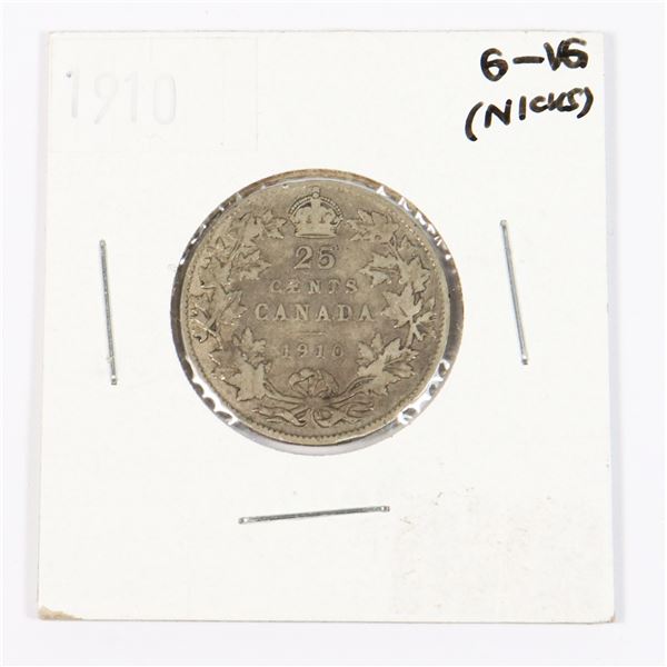 1910 CANADIAN SILVER QUARTER 92.5% SILVER