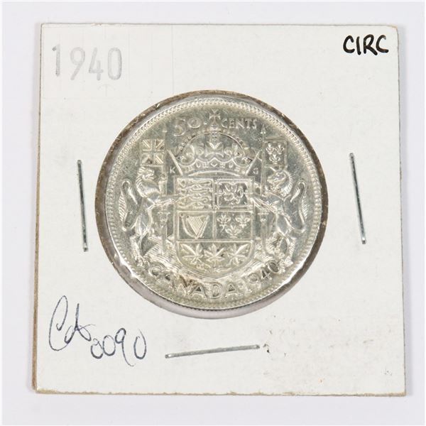 1940 WAR YEAR CANADIAN SILVER HALF DOLLAR