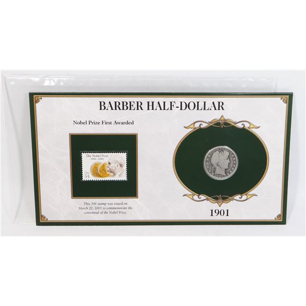 1901 BARBER HALF DOLLAR SILVER COIN 90% SILVER