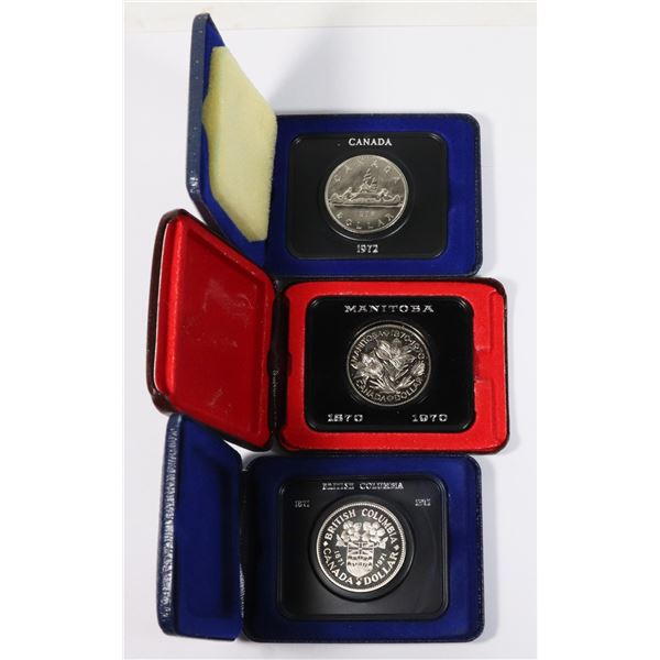 THREE CASED CANADIAN NICKEL DOLLARS