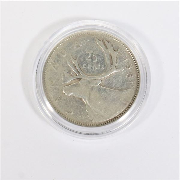 1951 CANADIAN SILVER QUARTER, 0.15-OZ SILVER
