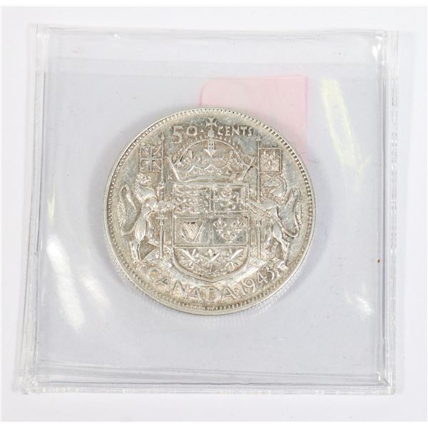 1943 CANADIAN SILVER HALF DOLLAR, 0.3-OZ SILVER