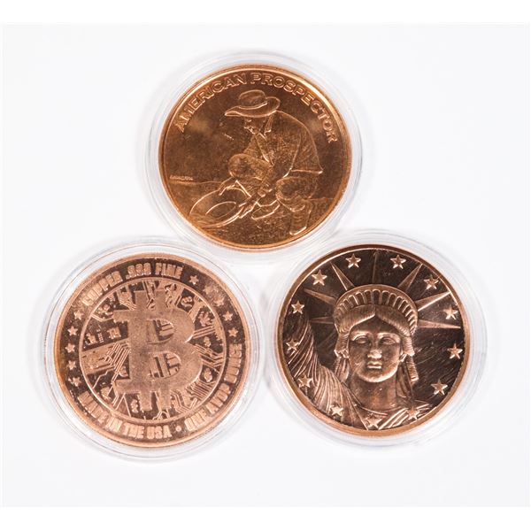 THREE 1-OZ 999 PURE COPPER ROUNDS IN CAPSULES