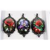 Image 2 : THREE ELEGANT ROSE PENDANT NECKLACES IN FLOATING