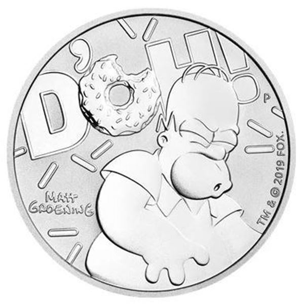 HOMER SIMPSON 2019 1-OZ SILVER BU COIN. TUVALU