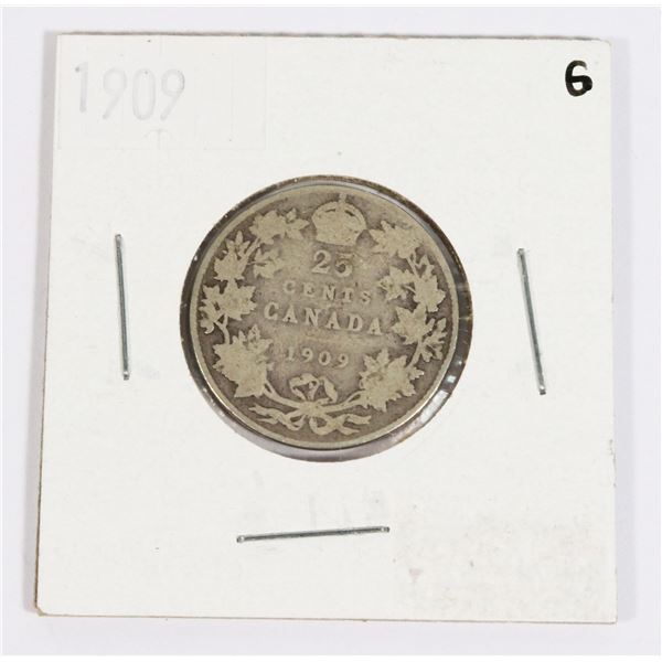 1909 CANADA SILVER QUARTER 92.5% SILVER