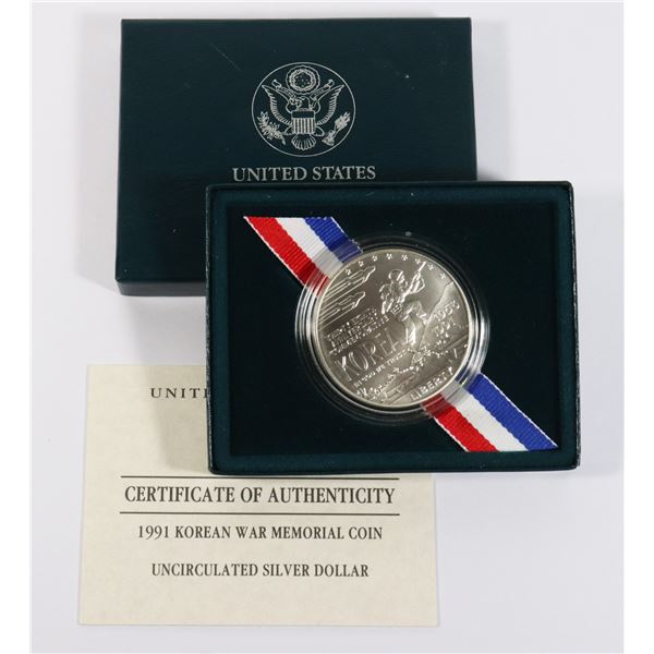 USA 1991 KOREAN WAR MEMORIAL SILVER DOLLAR WITH