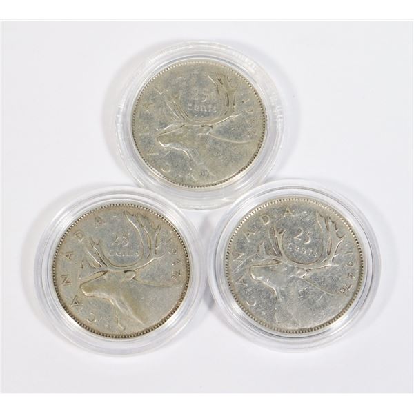 THREE 1947 CANADA .25CENT IN CAPSULES, 0.45-OZ