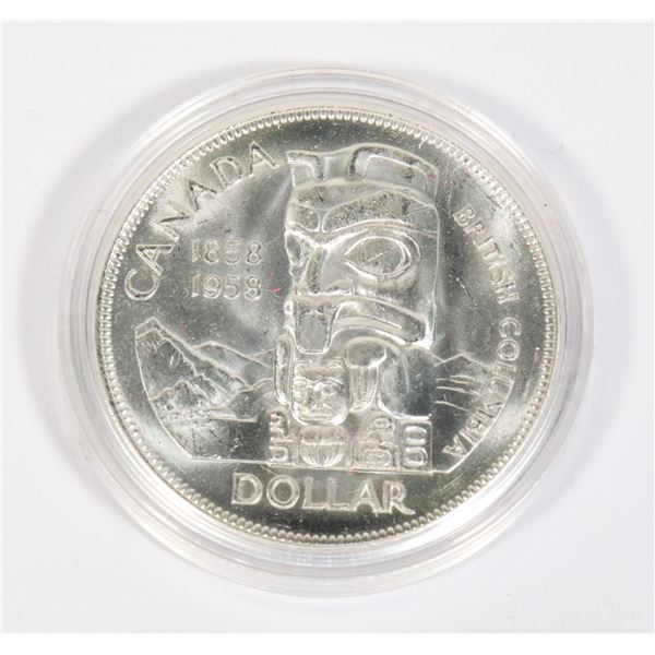 1958 CANADA SILVER DOLLAR MS-63-65 IN CAPSULE