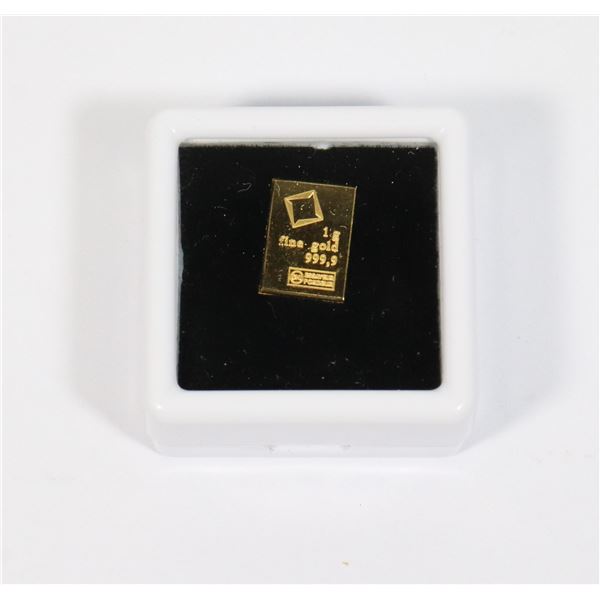 1-GRAM GOLD BAR IN NICE DISPLAY CASE 9999 FINE