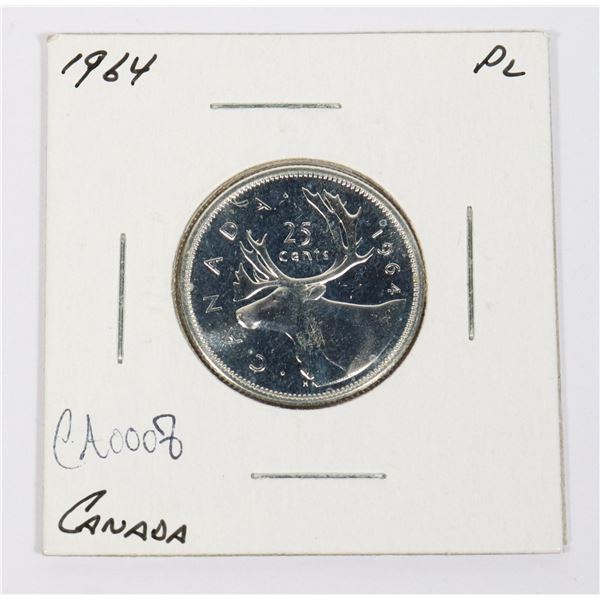 1964 CANADA .25CENT SILVER PROOF LIKE COIN