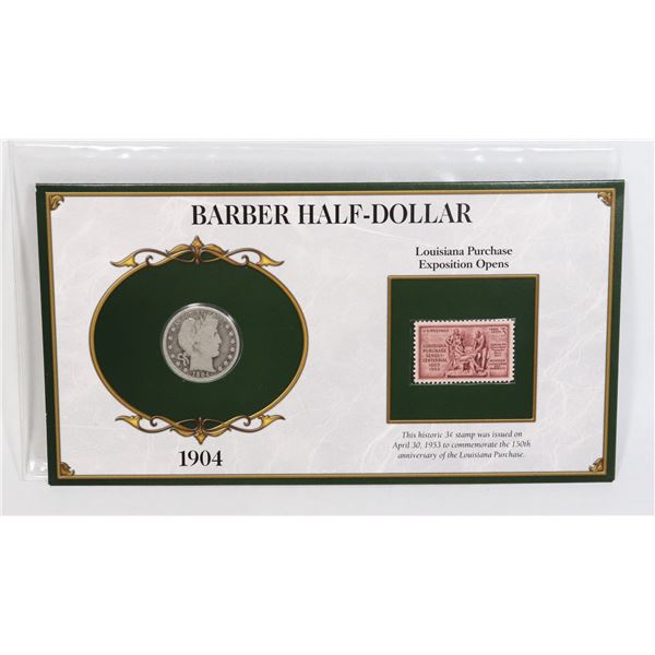 1904 BARBER HALF DOLLAR SILVER COIN, 90% SILVER