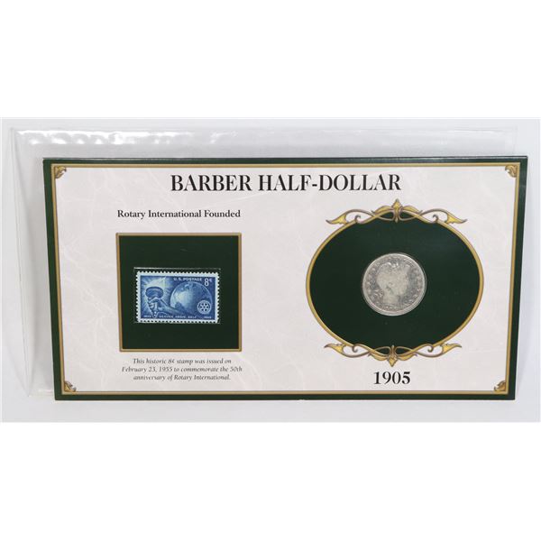 1905 BARBER HALF DOLLAR SILVER COIN, 90% SILVER