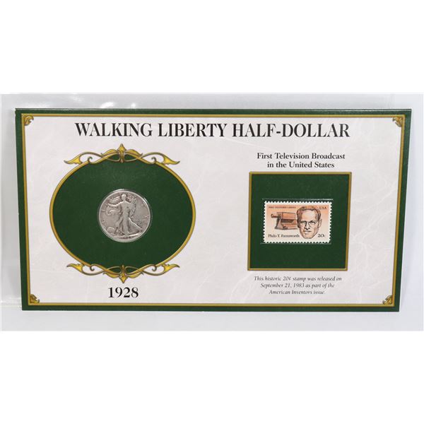 1928 WALKING LIBERTY HALF DOLLAR SILVER COIN, 90%