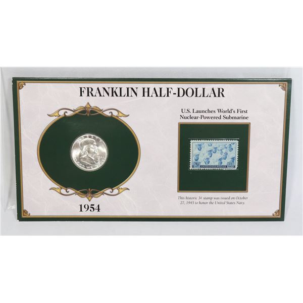 1954 FRANKLIN HALF DOLLAR SILVER COIN, 90% SILVER