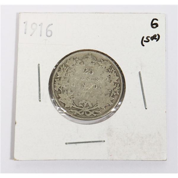 1916 CANADA .25CENT 92.5% SILVER GRADED AND IN